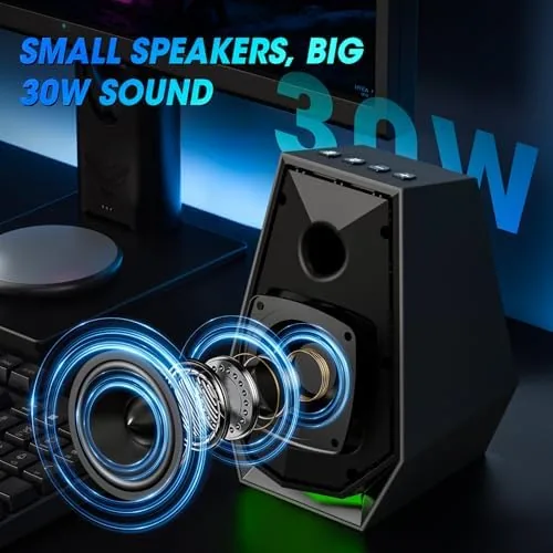 Another view of the BESTISAN Computer Gaming Speakers for Desktop PC | 30W Powered