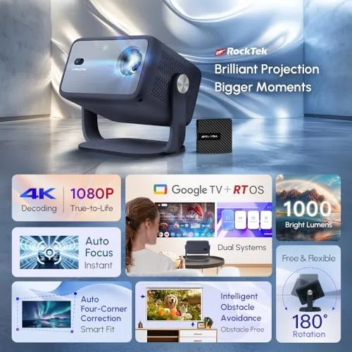 Close look at the RockTek PJ400 Official Licensed Google TV Dongle Box Smart Projector build quality