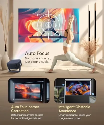 The RockTek PJ400 Official Licensed Google TV Dongle Box Smart Projector in real use