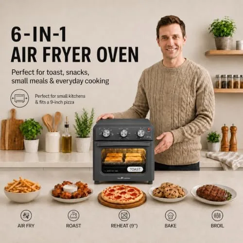 Close look at the VAL CUCINA 6-in-1 Retro Air Fryer Toaster Oven Combo, Compact build quality