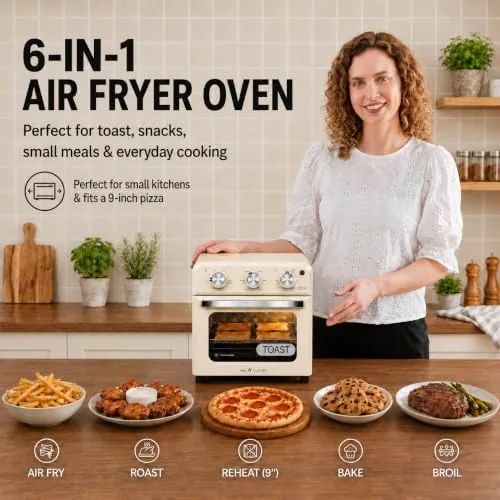 Close look at the VAL CUCINA 6-in-1 Retro Air Fryer Toaster Oven Combo, Compact build quality