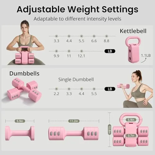 The 2-in-1 Adjustable Dumbbell Set for Women - 4 Levels (2.2lbs in real use