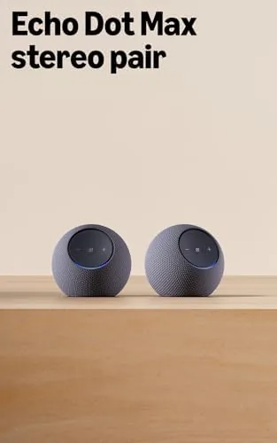 Graphite Echo Dot Max speakers placed in the kitchen and living room