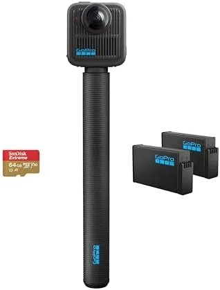 The GoPro MAX2 mounted on the 4ft extension pole with Enduro battery installed