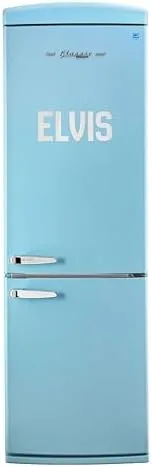The Elvis Classic Retro bottom freezer refrigerator in Blue Hawaii in a kitchen