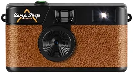 Close up of the Campsnap V105 controls, shutter button, and flash toggle