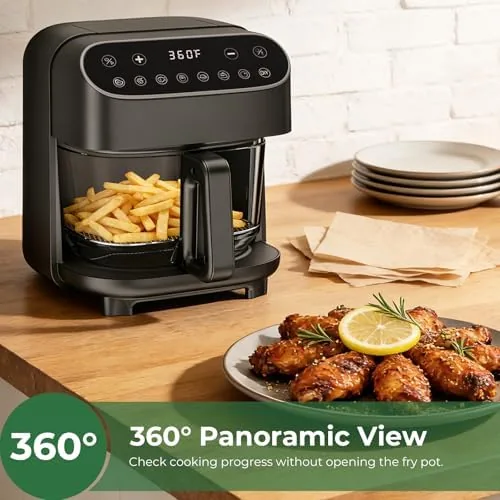 The 5 QT Glass Air Fryer, Non Toxic Airfryer with Digital in real use