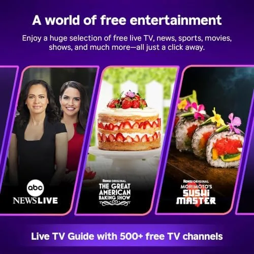 Roku television in a cozy bedroom showing a late night movie