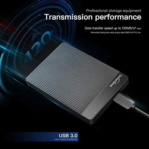 Detail shot of the UnionSine 500GB Ultra Slim Portable External Hard Drive HDD-USB 3.0 features