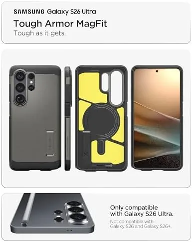 Close look at the Spigen for Galaxy S26 Ultra Case, Tough Armor MagFit [Kickstand] build quality