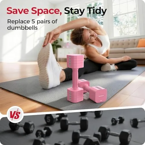 Another view of the FEIERDUN DB3 5-in-1 Adjustable Dumbbell Set, 6LB/10LB Pair Adjustable Weights