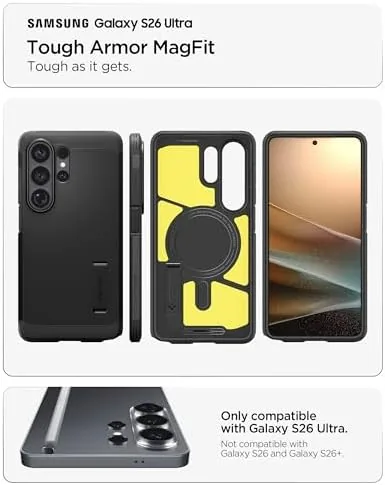 Close look at the Spigen for Galaxy S26 Ultra Case, Tough Armor MagFit [Kickstand] build quality