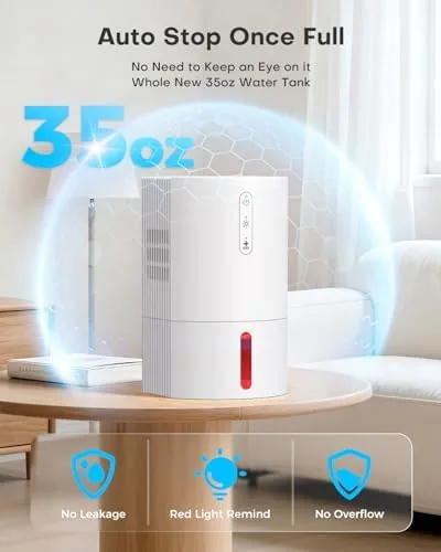 The Small Dehumidifier,35OZ,25dB Quiet for Bedroom Bathroom Closet | 350 Sq.Ft in real use