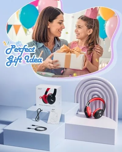 Another view of the Acer Kids Bluetooth Headphones, 85/94dB Volume Limiter, Foldable Wireless Over-Ear