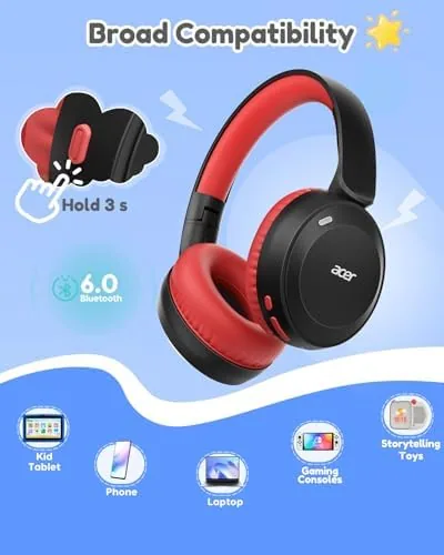 The Acer Kids Bluetooth Headphones, 85/94dB Volume Limiter, Foldable Wireless Over-Ear compared in context