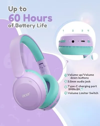 Acer kids headphones in use during a home video lesson on a tablet