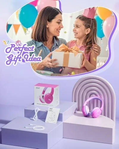 Another view of the Acer Kids Bluetooth Headphones, 85/94dB Volume Limiter, Foldable Wireless Over-Ear