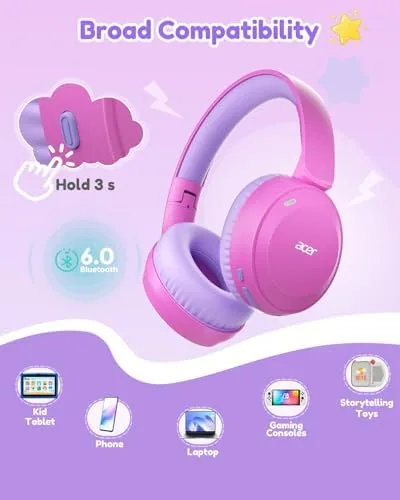 The Acer Kids Bluetooth Headphones, 85/94dB Volume Limiter, Foldable Wireless Over-Ear compared in context