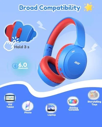 The acer Kids Bluetooth Headphones, 85/94dB Volume Limited, 60H Playtime, Bluetooth compared in context