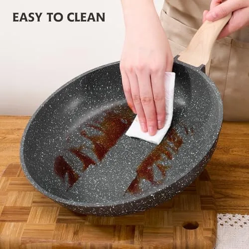 The skillet being cleaned with a soft sponge after cooking