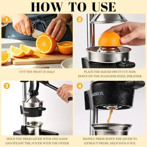 Fresh lemon juice flowing from the spout into the stainless steel cup
