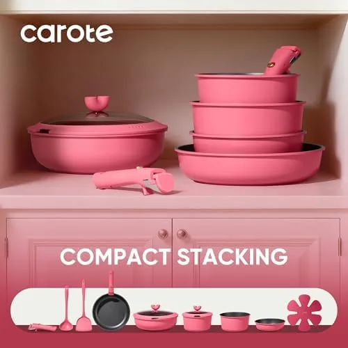 Vegetables sauteing in the CAROTE nonstick pan with the detachable handle