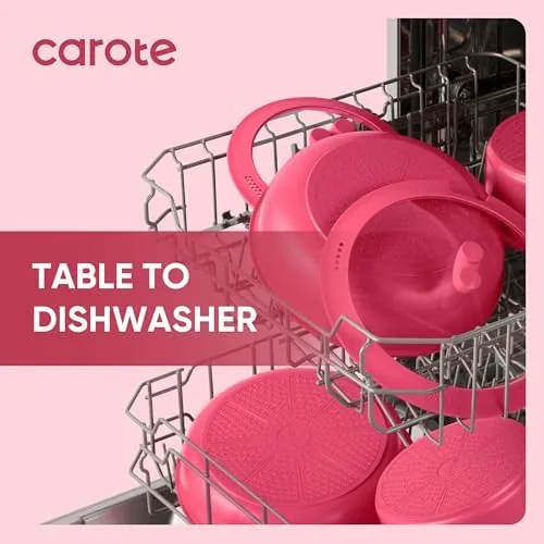 The nested CAROTE set next to a conventional cookware set for comparison