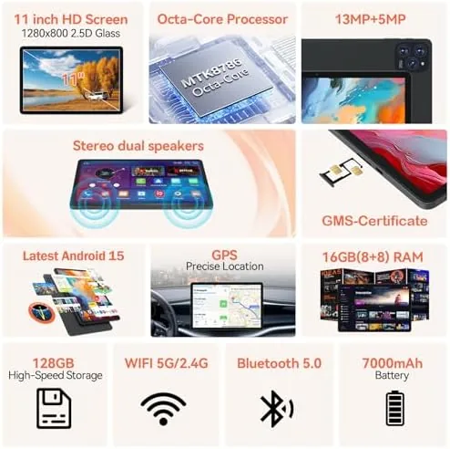Close look at the 2026 Latest 11 Inch Tablet Android 15 Tablets with Octa build quality