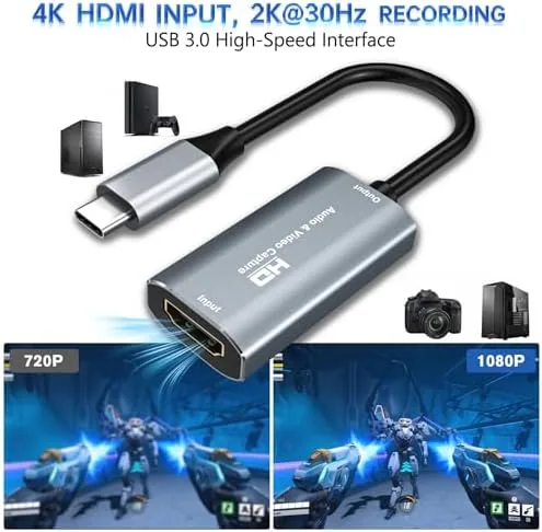 Detail shot of the Video Capture Card, 4K USB3.0 HDMI to USB C, 1080P60FPS features