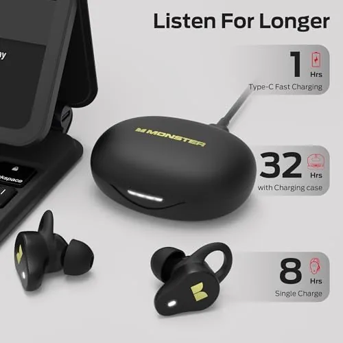 The Monster N-Lite 210 Wireless Earbuds, Bluetooth 5.4 in-Ear Stereo Headphones in real use