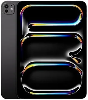 The 11-inch iPad Pro M5 propped at an angle with a dark wallpaper