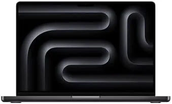 The 14.2-inch MacBook Pro M5 open on a desk in space black