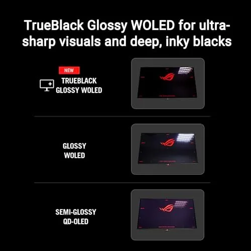 A vibrant HDR game scene showing the deep blacks of the glossy OLED panel