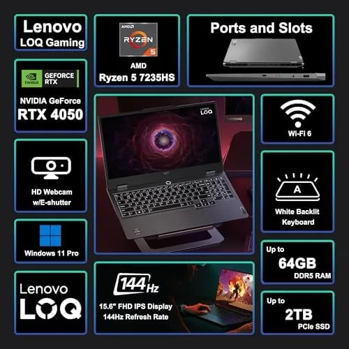Detail shot of the Lenovo LOQ Gaming Laptop 15.6" FHD 144Hz (100% sRGB G-SYNC) features