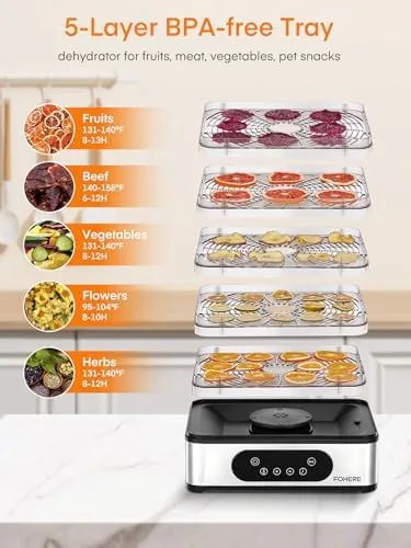 Close look at the FOHERE Food Dehydrator, 5 BPA-Free Tray Dehydrators, 11.42" Stackable Trays build quality