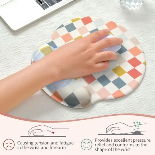 The Retro Checkered Mouse Pad with Support Wrist Rest,Cute Funny Boho in real use
