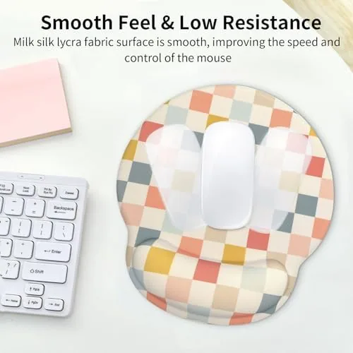 Another view of the Retro Checkered Mouse Pad with Support Wrist Rest,Cute Funny Boho