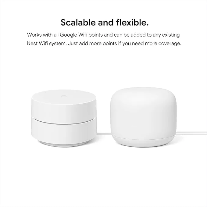 Close up of the two ethernet ports and power input on a Google WiFi puck