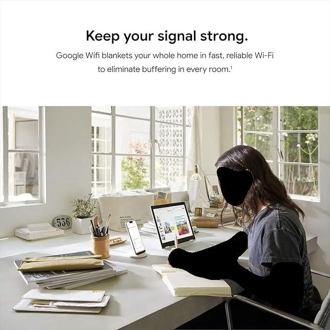 The Google Home app on a phone showing the mesh network with all three pucks online