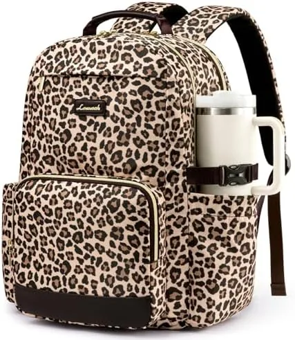 LOVEVOOK leopard print laptop backpack with front cup pouch pocket