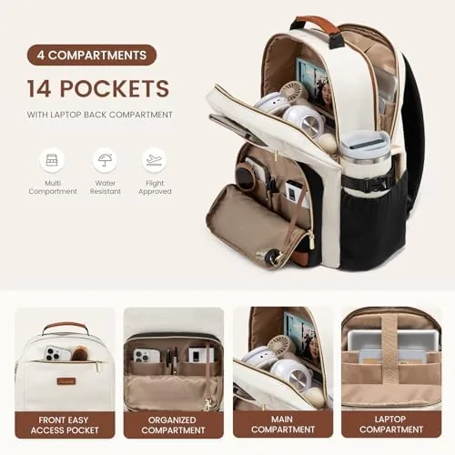 The front cup pouch pocket holding a travel mug on the backpack