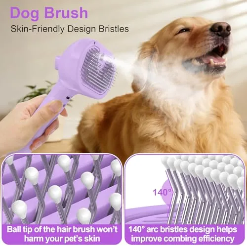 The steam brush in use on a short coated dog with the low mist setting