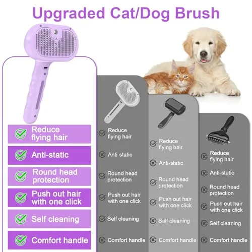 The steam grooming brush next to a standard shedding brush for comparison