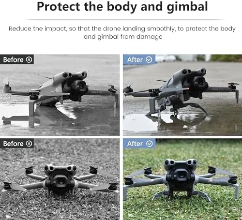 The Mini 5 Pro with landing gear taking off from a grass field