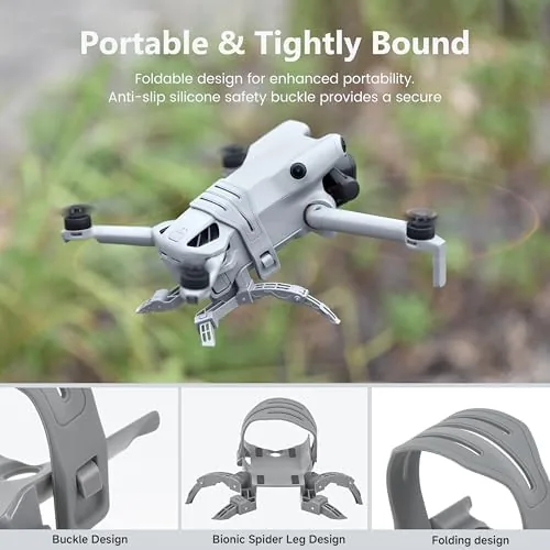 The Mini 5 Pro landing on gravel with the landing gear holding the drone above the stones