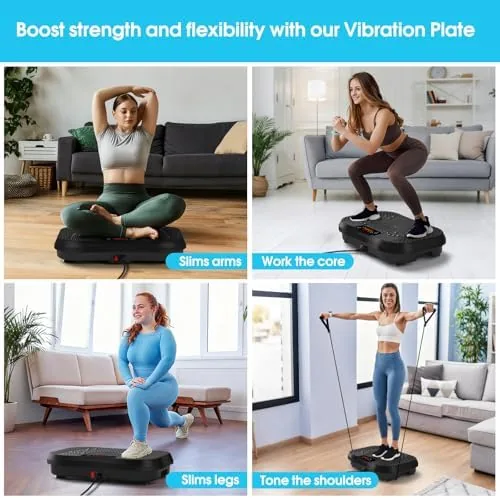 The vibration plate in use for a recovery stretching session with the remote control