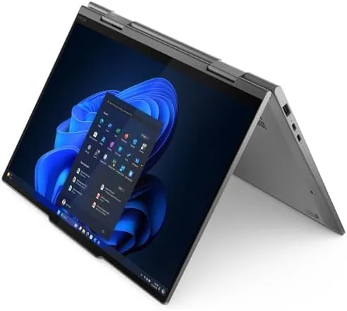 The grey Lenovo ThinkPad X1 2-in-1 Gen 10 open on a desk in laptop mode