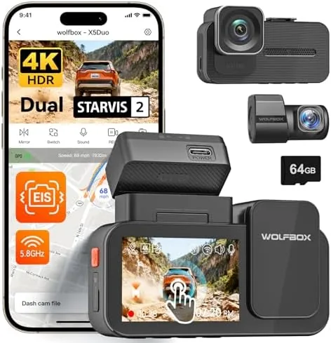 Overview of the WOLFBOX X5 Duo 4K+2.5K Dash Cam Anti-Shake, 8MP STARVIS 2