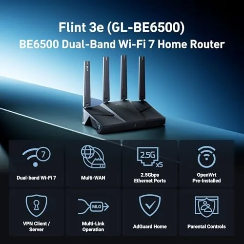 Close look at the GL.iNet GL-BE6500 Flint 3e Wi-Fi 7 Router with VPN for build quality