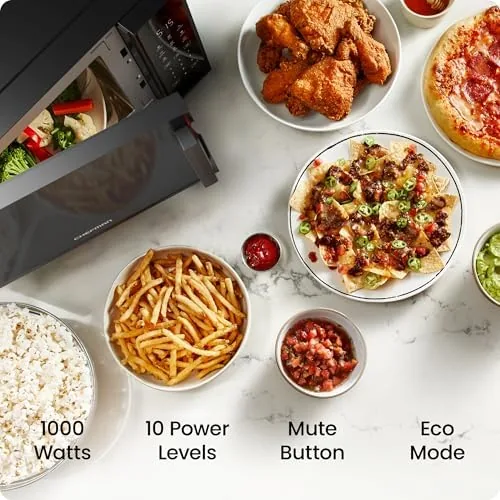 Close up of the Chefman microwave control panel with preset buttons and display